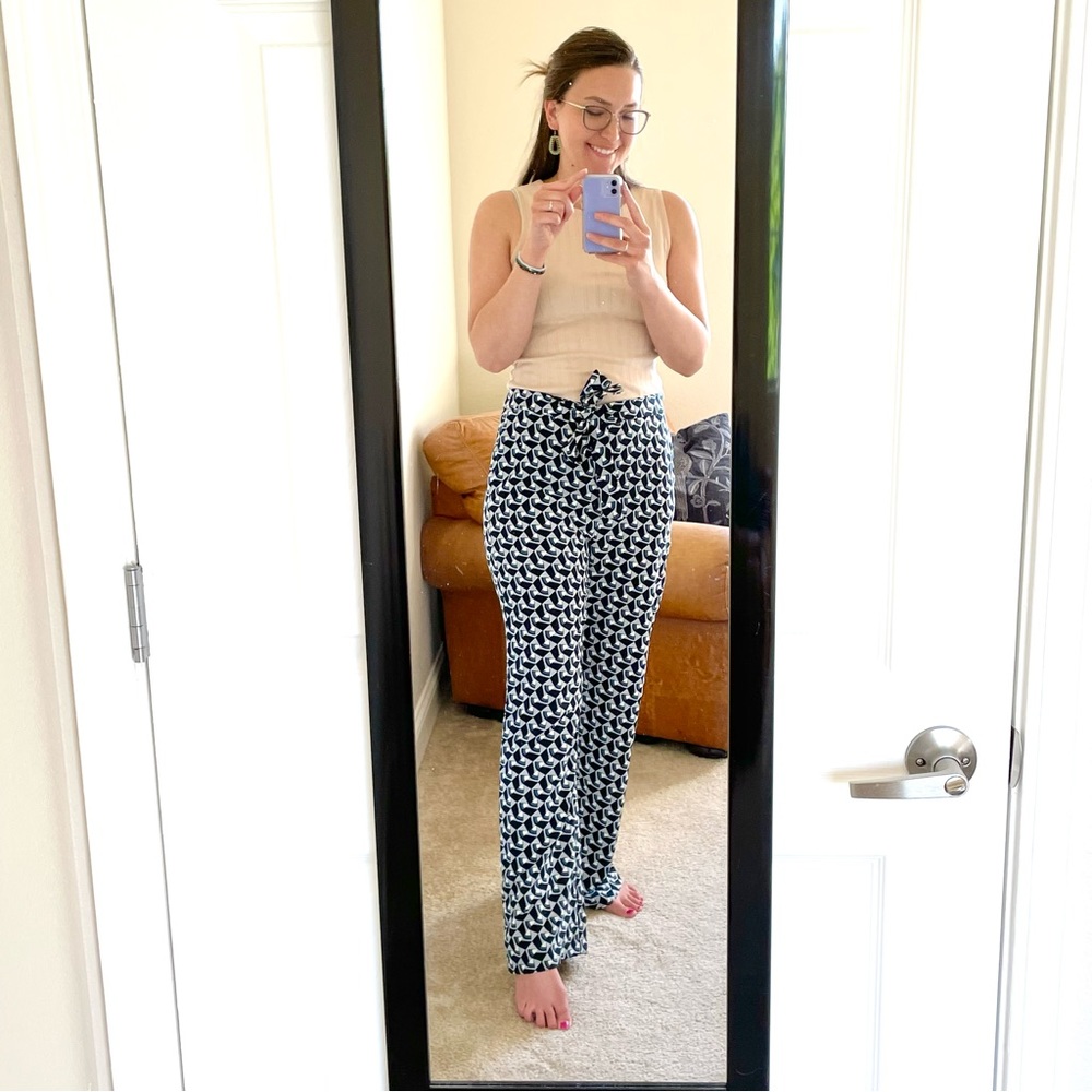 🎃NWOT Banana Republic Wide Leg Paper Bag Stretchy Pants Blue Tie Waist Size 8